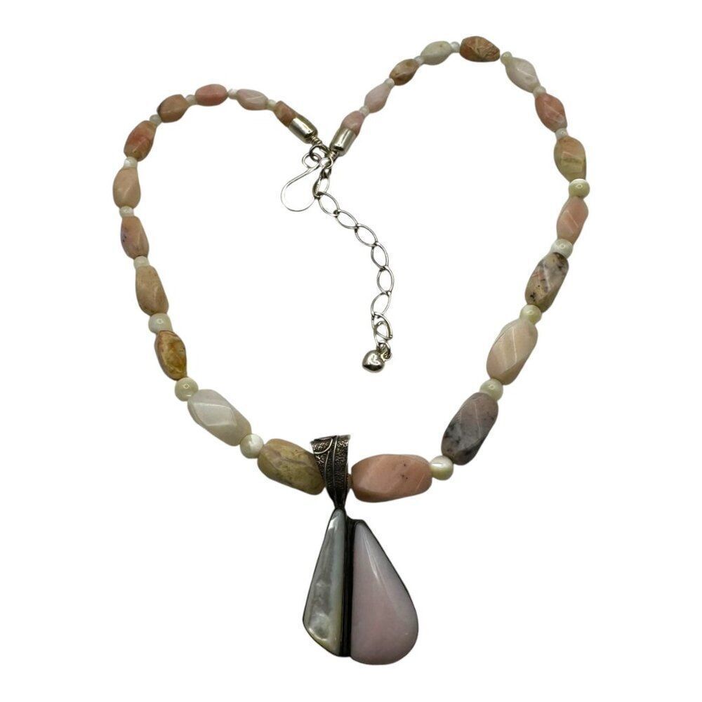 Jay King Sterling Silver Pink Opal & Mother Of Pearl Necklace Reversible Pendant